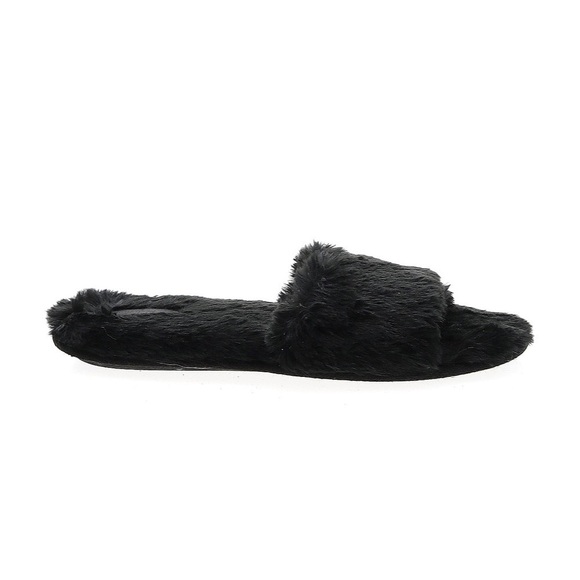 NWOT Pink By Victoria's Secret Black Faux Fur Furry Slide Slippers, size Small - Picture 1 of 5